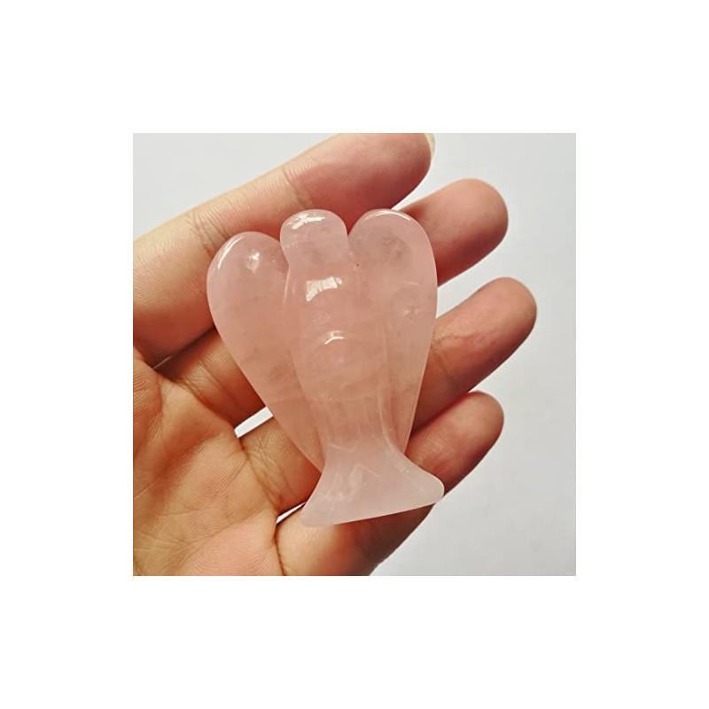 Manekieko Natural Rose Quartz Guardian Angel Statue, 50 mm Hand