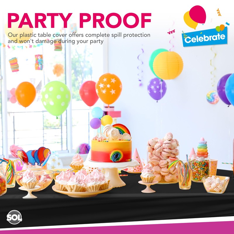 2pk Long Black Table Cloth Party | 274 x 137cm