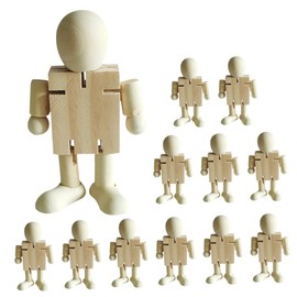Ciieeo DIY 12Pcs Wooden Robot Figurines Unfinished Robot Dolls for Drawing Craft Small Wooden Robot Toys for Boys and Girls Adults