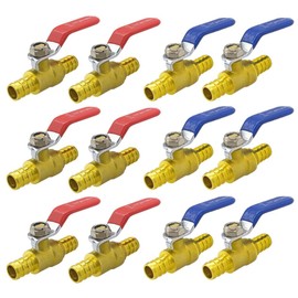 Hooshing 4PCS 1/2" Pex Ball Valve Brass Full Port Shut Off Valve Quarter Turn HOT (RED) COLD (BLUE) of Water Stop Shut Off Valves Pex Fittings