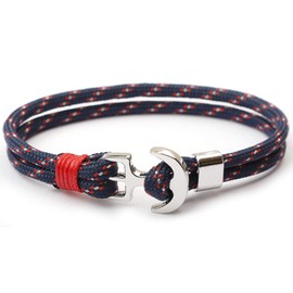 Sus Attire® Multi Colours Umbrella Rope Braided Alloy Boat Anchor Bracelet For Men 21cm (UK BRAND) (Black Red White)