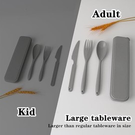 Gran juego de utensilios reutilizables con estuche, 2 juegos de cubiertos portátiles para adultos, cubiertos de viaje para tenedor, cuchara, cuchillo 