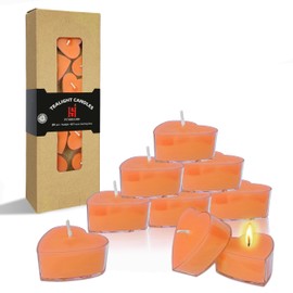 Orange Scented Heart Tealight Candles, Orange Scent Tea Lights Candles Clear Cup, 24 Pack Colored Tealights Candle, 4 Hour Burn Time for Weddings Romantic Decor