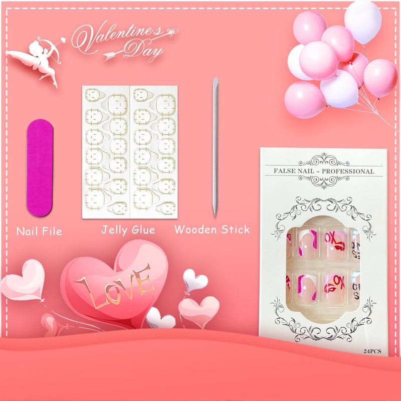 Press on Nails Letter Red Lips French Tip Fake Nails