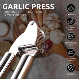 Garlic Press Garlic Press Stainless Steel Garlic Peeler Garlic Cutter Garlic Press 270° Flexible Open and Close Kitchen Aid Kitchen Aid with Garlic Peeler and Brush