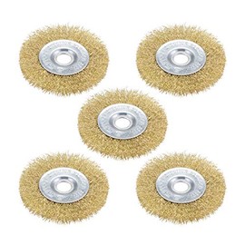 sourcing map 4-Inch Wire Wheel Brush Bench Brass Plated Crimped Steel with 5/8-Inch Arbor Hole 5 Pcs