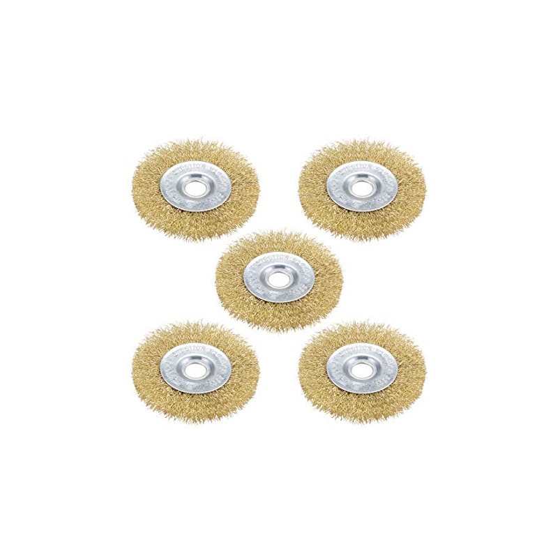 sourcing map 4-Inch Wire Wheel Brush Bench Brass Plated Crimped