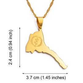 N-Made Beautifull Eritrean Jewelry - Eritrea Gold - Eritrean Flag - Eritrea Map & Flag Pendant and Thin Necklaces Women Silver Color/Gold-Plated Jewelry African Map of Eritrean