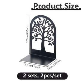 DICOSMETIC 4Pcs 2 Sets Black Bookend Metal Decorative Book End Tree of Life Book Ends Unique Heavy Bookends Books Holder Ornaments Bookends Stopper for Bedroom Living Room Merch Apartment Bookshelf
