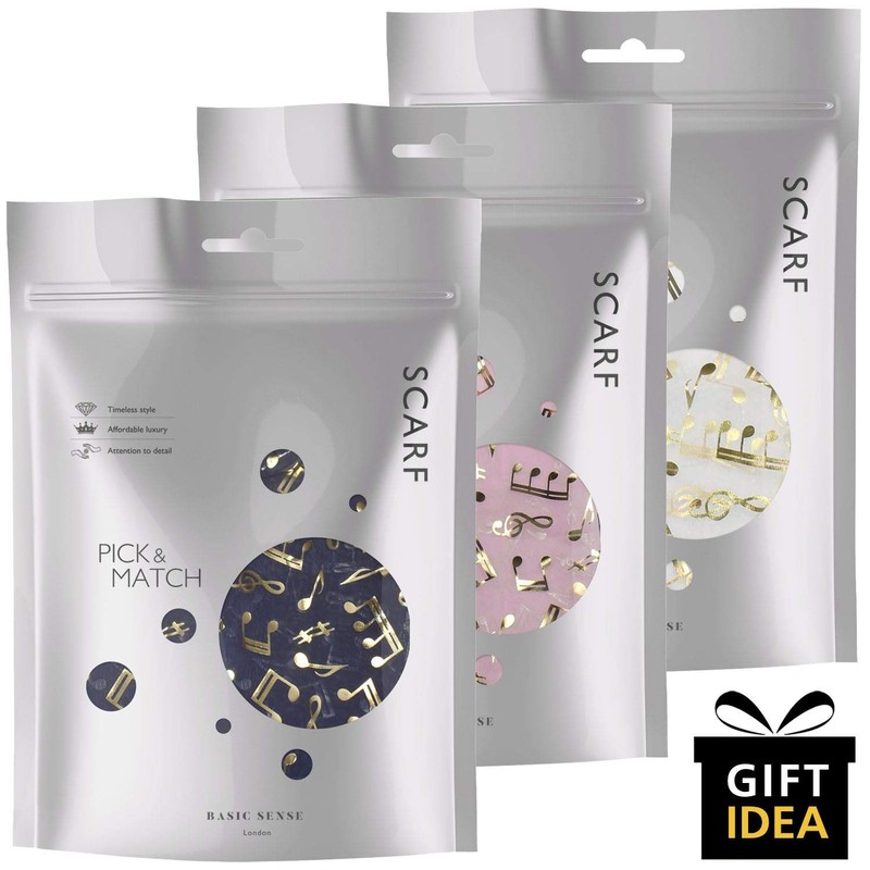 Basic Sense Music Note Foiled Light Weight Scarf, Purple