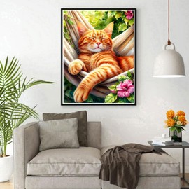 DPHERO Sleeping Cat Diamond Painting Kits for Beginners Adults,5D DIY Hammock Diamond Art Kits,Round Full Drill Kitten Gem Art Crafts Kits,DIY Painting by Numbers for Home Wall Decor 12x16 inch