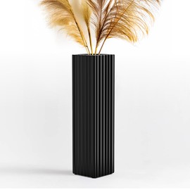 18" Modern Black Vertical Stripe Floor Vase, Tall Centerpiece Vase for Dried Branches, Pampas Grass, Faux Florals Home Decor for Living Room, Fireplace, Staircase Corners