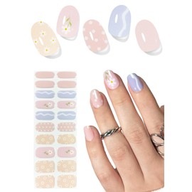 Spring Semi Cured Gel Nail Strips, Flower 20pcs Adhesive UV Sticker, Wraps for Home Manicure DIY