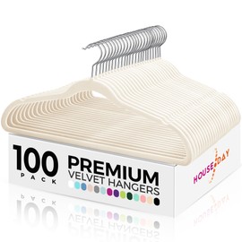 HOUSE DAY Premium Velvet Hangers 100 Pack, Non-Slip Clothes Hangers Ivory - Durable and Sturdy Felt Hanger, Velvet Hanger for Coat, Pants & Dress Slim Space Saving for Closet Organizer