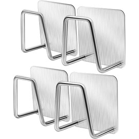 4pcs of Adhesive Sponge Holder for Kitchen Sink, Storage Drain Rack Stand for Scratch Scrub Dishcloth Dishrag Steel SUS304 Stainless Steel Scrubber Hanger Sink Caddy Accessories no Drilling