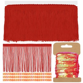 Mardatt Red Fringe with Sequins Trim Kit, 4 Inches x 5 Yards Sewing Fringe Trim Tassels Trim for Clothes Curtain Sofa DIY Lampshade Decoration