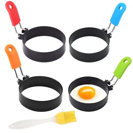 4-Pack Non-Stick Egg Rings for Frying - Stainless Steel Egg Rings, Perfect for Fried Eggs, Pancakes, Breakfast Sandwiches, Easy to Use and Clean, Heat Resistant Handles