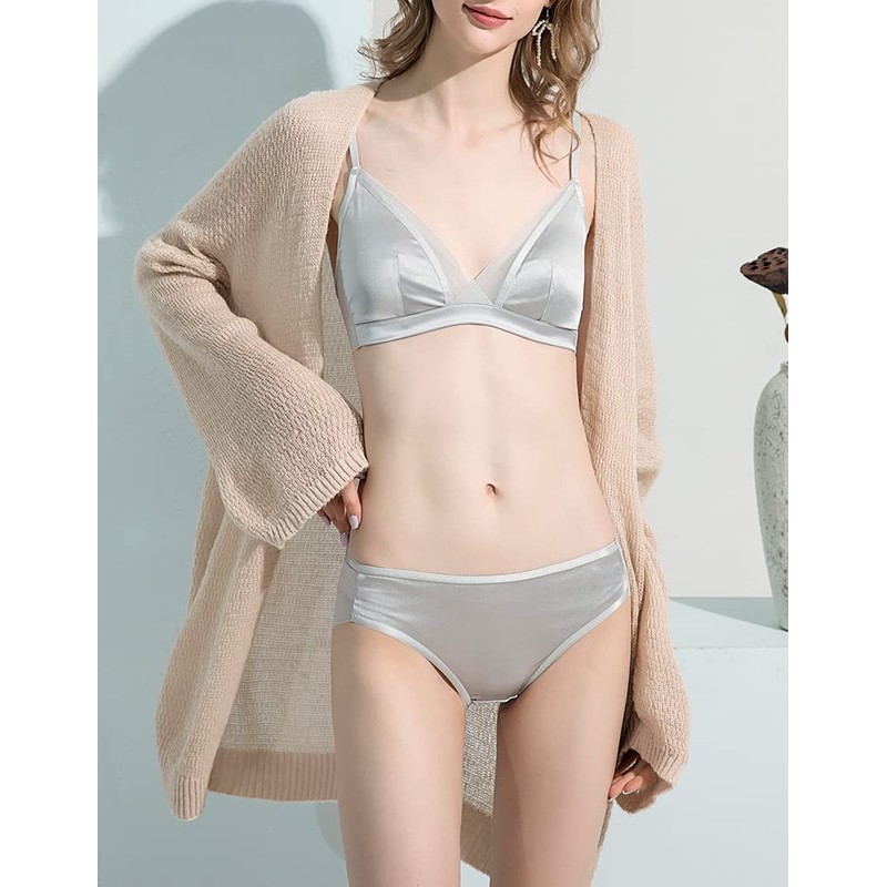 SilRiver Women Silk Padded Bralette Deep V Bra Wire Free