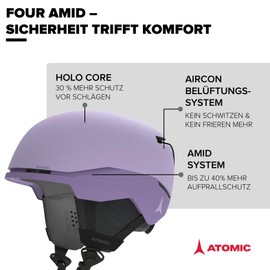 ATOMIC Four Amid Ski Helmet - Lavender - Size L - Helmet for Maximum Safety - Ski Helmets with Comfortable 360° Fit System - Snowboard Helmet with Ventilation System - Head Circumference 59-63 cm