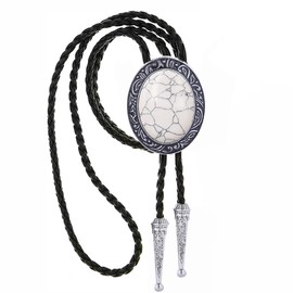 HUABOLA CALYN Vintage Bolo Ties for Men, Native American Western Cowboy Ties with Natural White Turquoise Stone, Leather Necklace Necktie Cowboy Cowgirl Costume Accessories for Men Women