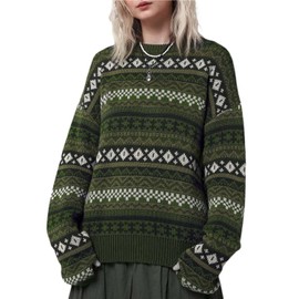 Fall Sweaters for Women 2025 Vintage Oversized Sweater Knit Pullover Tops Hippie Clothes Preppy Aesthetic 90s Grunge Jumper (L,E Sage Green)