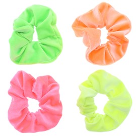 Zac's Alter Ego Set of 4 Neon Velvet Hair Scrunchies - Pink, Orange, Green & Yellow