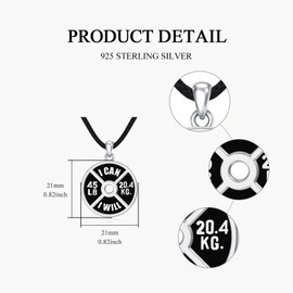 HUKKUN Gym Necklace For Men Sterling Silver Workout Necklace Dumbbell Barbell Exercise Gifts Jewelry For Men