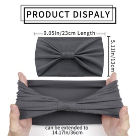 Kavya 6 Pcs Headbands for Women's Hair UK, Wide Soft Ladies Headband Boho, Fashion Bandanas Knot Adult Scarfs Hairbands Elastic Fashion Yoga Hair Bands Hair Accessories (Grey)