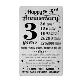 Richesele Happy 3 Year Wedding Anniversary Wallet Card - 3rd Anniversary Card - 3 Years Anniversary Decorations Gifts for Husband Wife Him Her