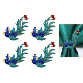 Peacock Napkin Rings Set of 4,Blue Napkin Holders Gold Metal Napkin Buckle Bulk for Home Party Dining Table Decor