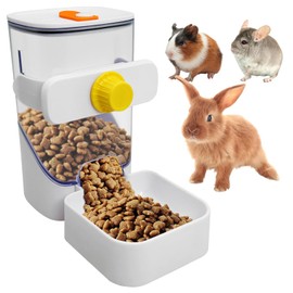 Apatal 34oz Automatic Rabbit Food Dispenser for Cage Hanging Guinea Pig Feeder No Drip Bunny Food Bowl for Ferret Rat Hamster Chinchilla and Other Small Animals (White)