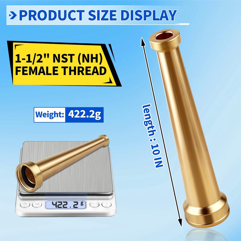 AquaNPT Brass Fire Equipment Hose Nozzle, 1-1/2" NST (NH) Fire