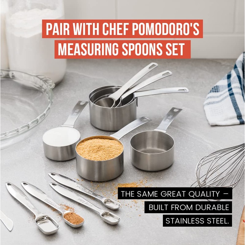 Chef Pomodoro Stainless Steel Measuring Cup Set, Nested and Stackable