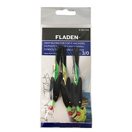 FLADEN Fishing - Single Packs of Classic Ready to Use Tied Boat Sea and Shore Feather Lure Rig (Max Black Cod Rig 3 Hook size 3/0) [17-1262-3-3/0S]