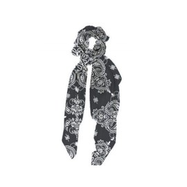 Mary Square Scarf Scrunchie Boho - Set of 4 Bandana Print Scrunchies Scarf Hairwraps - 12” L x 3” W - Black, Grey, White, Blue