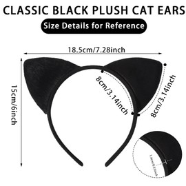 Maxqzin 2 Pcs Black Cat Ears Headband Soft Furry Padded Catwomen Headbands Black Plush Cat Headpiece Cute Cat Ear for Women Boys & Girls Cosplay Party Role Play Cats Costume Accessory