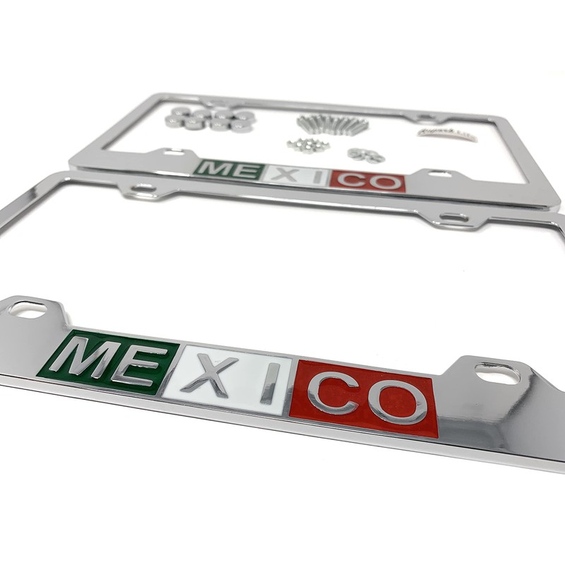 Mexico Mexican Flag Chrome Polished License Plate Frame, Front &