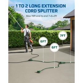 DEWENWILS Outdoor Extension Cord 1 to 3 Splitter, 19FT Total Length, 4 Grounded Outlets, Waterproof 16AWG SJTW Power Cord for Christmas Light, Holiday Decoration, 13A/125/1625W, Green, ETL Listed