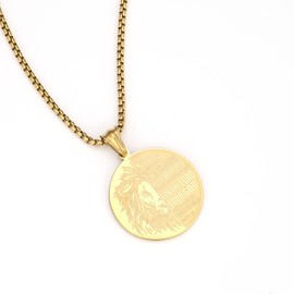 UTHOSMDO Be Strong Lion Bible Cover - Joshua 1:9, Engraved English Bible Lords Stainless Steel Necklace (Gold)