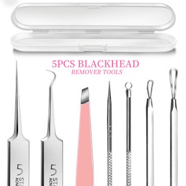 Teenitor Blackhead Remover and Pimple Popper Tool Kit, 2 Blackhead Extractor, 1 Ingrown Hair Tweezers, 2 Pimple Extractor Pore Extractor Blackhead Remover Tool Acne Tools for Face