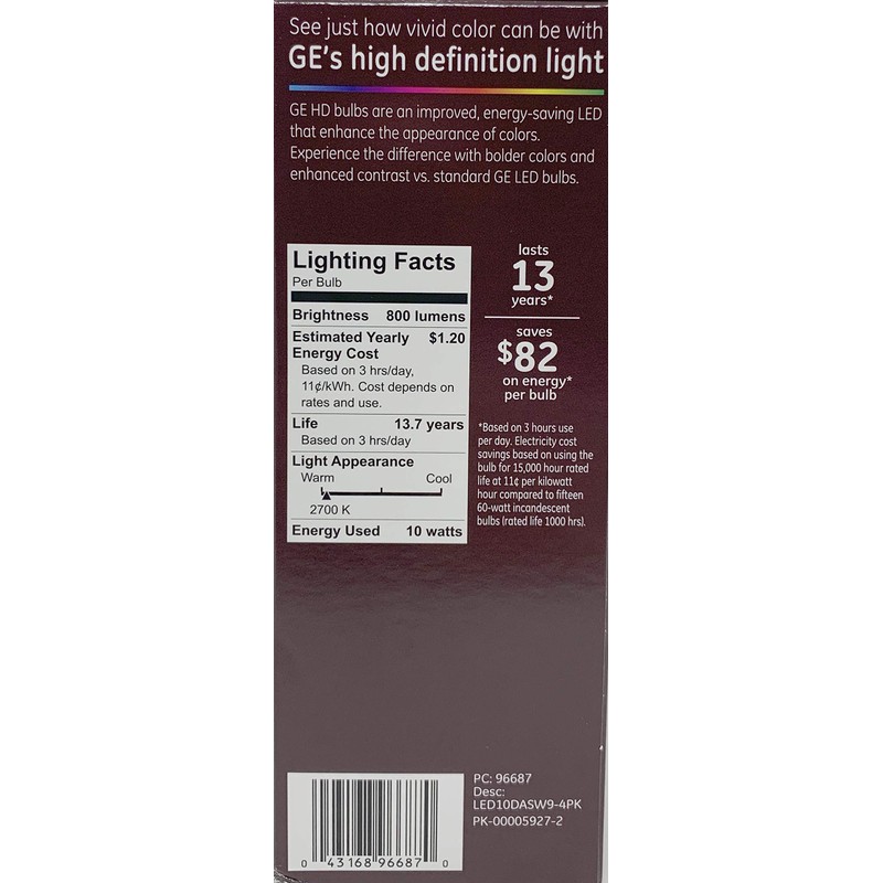 HD LED Light Bulbs, Soft White, 10.5-Watts, 800 Lumens, 4-Pk.