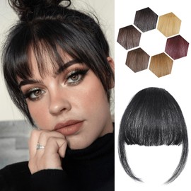 Wirctp Clip in bangs Real Human Hair Wispy Bangs 100% Human Hair Clip on Bangs for Women Hair Extensions Curtain Bangs Hair Clip Fake Bangs Hair Pieces For Daily Wear（Natural Black）