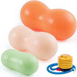 Jexine 3-Piece Anti-Burst Peanut Exercise Ball Set - Yoga Balance Stability Ball for Home Gym, Pregnancy, Labor, and Physical Therapy, Includes 1 Pump, 3 Size Options(Bohemian Color)