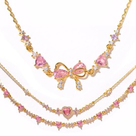 Hudiepan Bow Zircon Bracelet, Friendship Bracelets with White/Pink Zirconia, Ribbon Bow Pearl Necklace Bracelet, Love Knot Adjustable Gift for Girlfriend, Women, Friends, Bow Bracelet, Stainless Steel