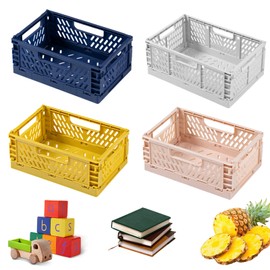 Ksvaye Pack of 4 Small Folding Boxes, Foldable Sturdy Plastic Basket, Storage Box, Shopping Box, Foldable Storage Box, Plastic Folding Box for Kitchen, Bathroom, Office, Bedroom, Classroom, Cupboard