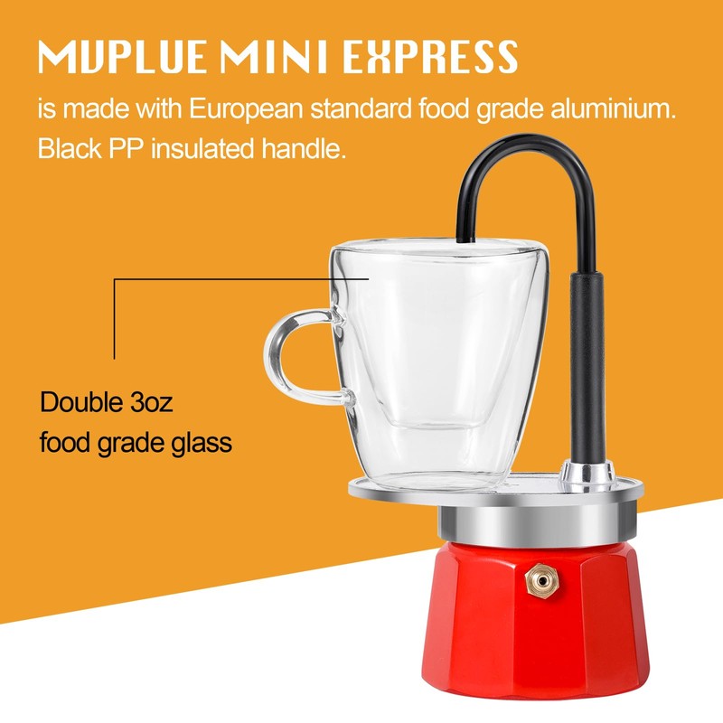 MVPLUE-Mini Express Swiss Single Tube Moka Pot Aluminum Red，Moka Set