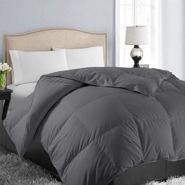 EASELAND All Season Oversized Queen Soft Quilted Down Alternative Comforter Hotel Collection Reversible Duvet Insert with Corner Tabs,Winter Warm Fluffy Hypoallergenic,Dark Grey,98 by 98 Inches