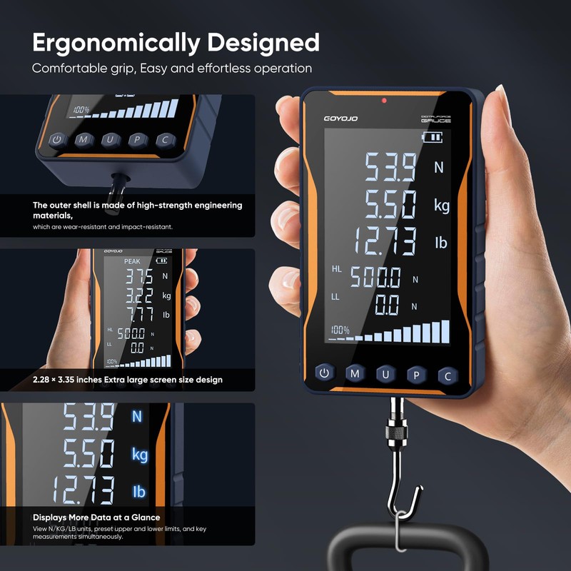 GOYOJO Digital Force Gauge 500N&110LB with Extra-Large Screen and Bold