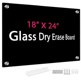 Black Glass Dry Erase Whiteboard, 18" x 24" Frameless Glass White Board for Home,School,Office,Black Surface(Glass BB-BK-4560)
