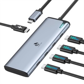 LION TEK USB C to USB C Hub, USBC Splitter with Dual Type-C Video Output 4K@60Hz, 10Gbps Data Transfer, 100W PD Charging, Dual Monitor Adapter Dongle for Portable Monitor, MacBook Pro/Air/Windows